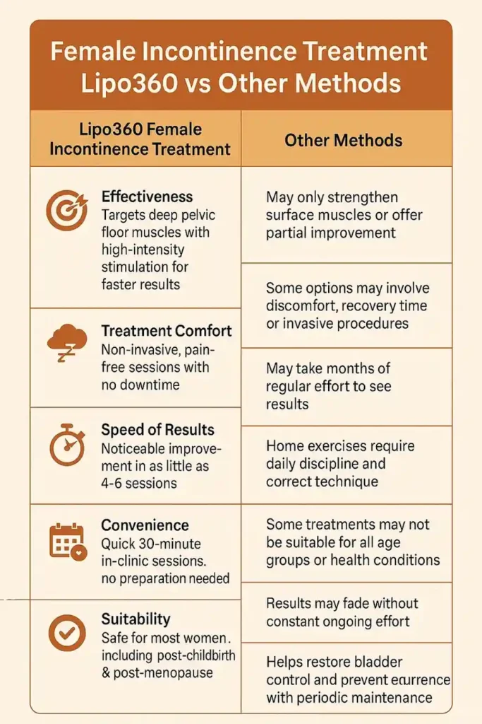 Comprehensive Guide To Female Incontinence Treatment Options 1 Table showing benefits of incontinence treatment Godalming